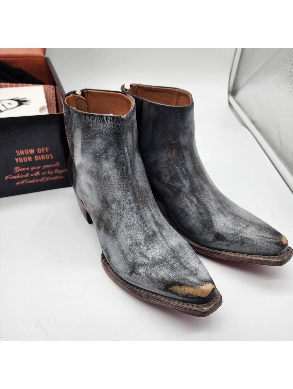 New Freebird By Steven Rule Boots Ice Distressed Leather Ankle Booties 7